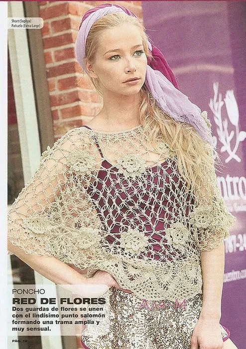 Poncho Red de Flores en Crochet - Patrones Crochet - con patron ...