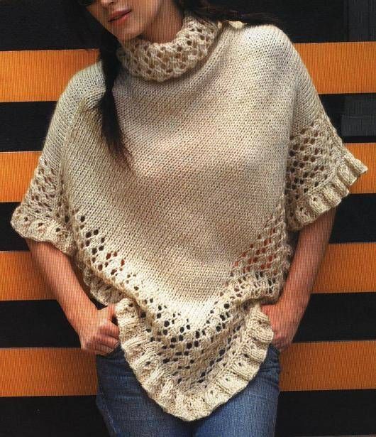 Poncho tejido de punto con flores :: Cómo tejer un poncho corto ... Poncho tejido de punto con flores :: Cómo tejer un poncho corto ...