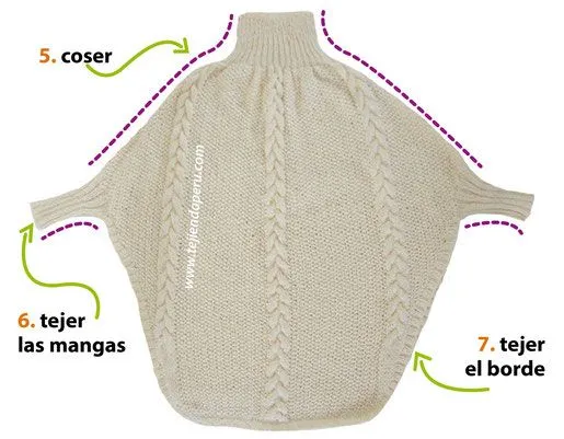 Poncho con trenzas y mangas - Tejiendo Perú Poncho con trenzas y mangas - Tejiendo Perú