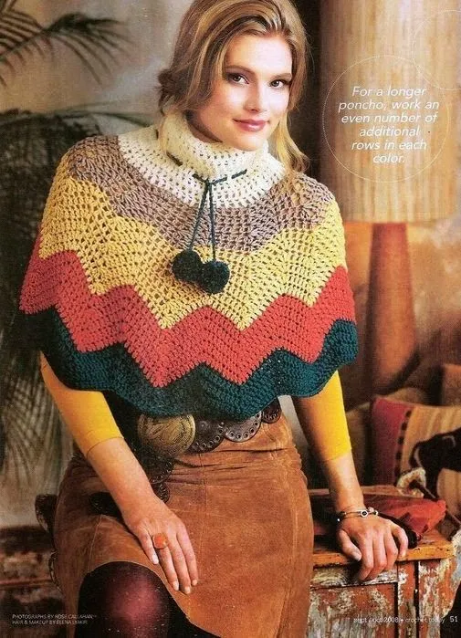 2 Ponchos con Ondas Instrucciones - Patrones Crochet