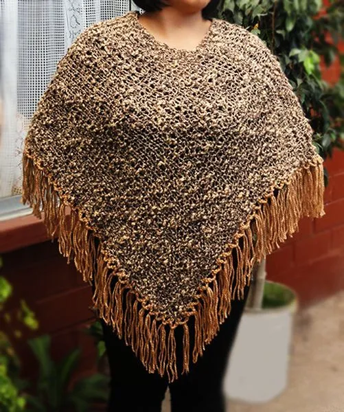 Poncho marrón tejido con palillos (Poncho dos agujas) / #knit ... Poncho marrón tejido con palillos (Poncho dos agujas) / #knit ...