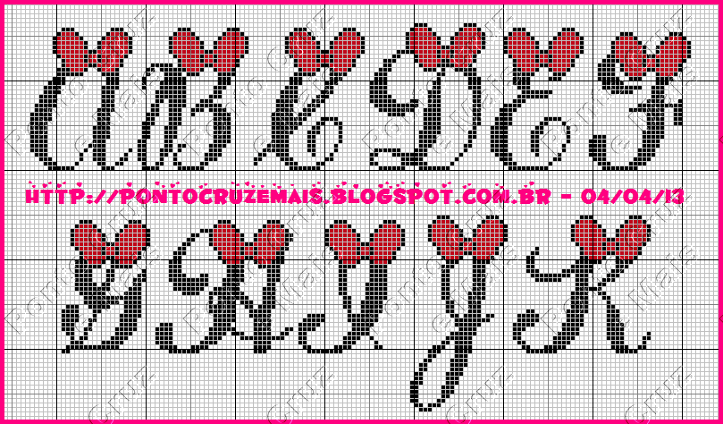 Ponto Cruz e Mais: Monogramas Lacinhos da Minie - Feitos Por Nós Ponto Cruz e Mais: Monogramas Lacinhos da Minie - Feitos Por Nós