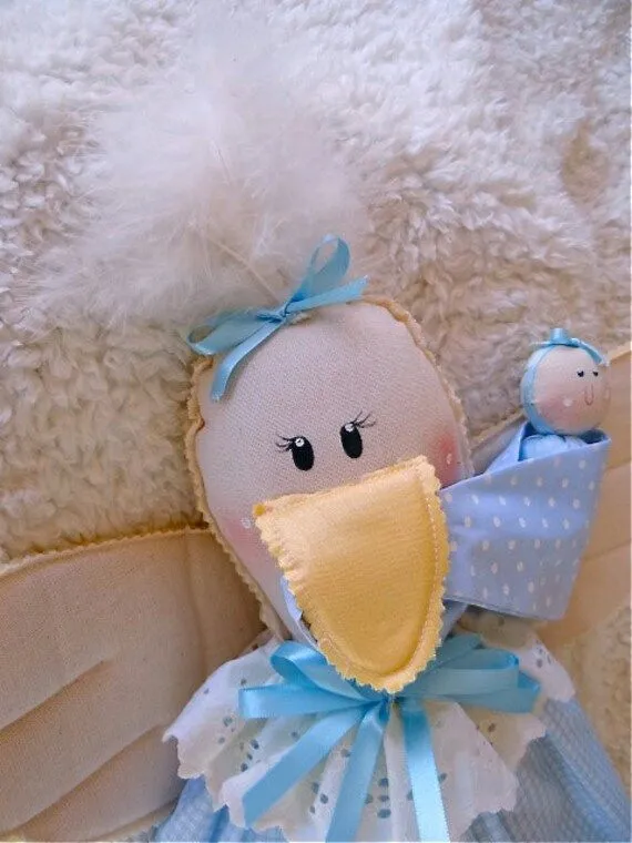 Ciguena con bebe en azul y rosa. Baby shower por propuestaunica