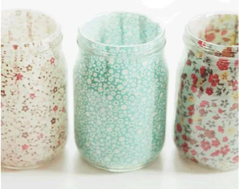 Porta velas con frascos y tela - Guía de MANUALIDADES