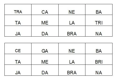 Portal do Professor - Bingo – reconhecendo palavras e sílabas