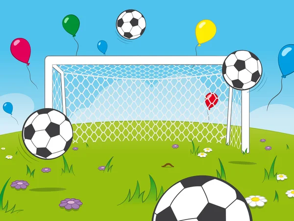 Porterías de dibujos animados con globos y balones de fútbol ... Porterías de dibujos animados con globos y balones de fútbol ...