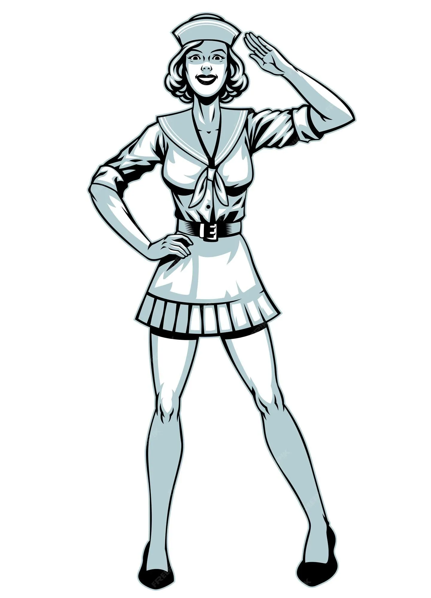 Pose de saludo de chica marinera en estilo monocromo | Vector Premium Pose de saludo de chica marinera en estilo monocromo | Vector Premium