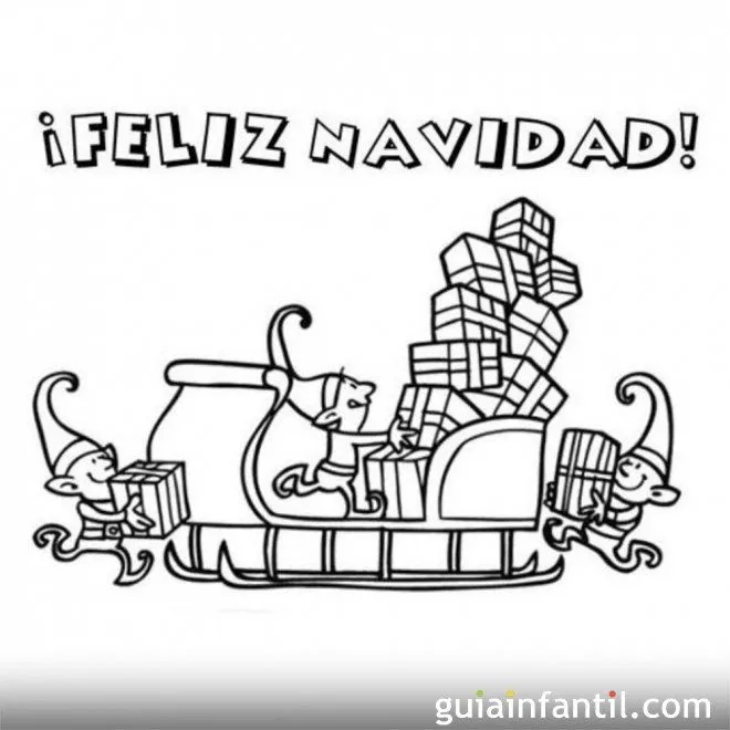 Postal con duendes de Navidad para colorear Postal con duendes de Navidad para colorear