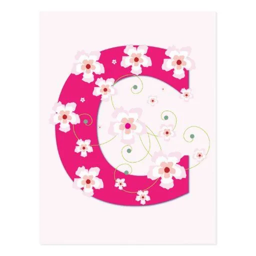 Postal floral rosada bonita inicial del monograma | Zazzle