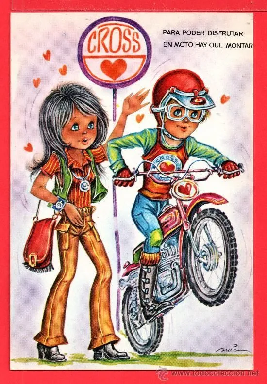 postal de pareja con moto cross dibujo ruis edi | 27886447 ...