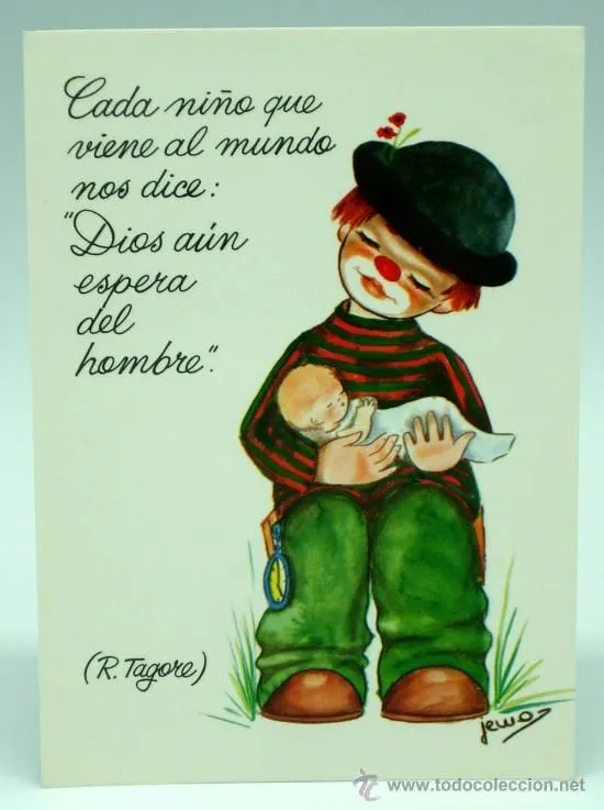 Postal Payaso con niño y frase Tagore Dibujo Jemo 1981 | Bellos ... Postal Payaso con niño y frase Tagore Dibujo Jemo 1981 | Bellos ...