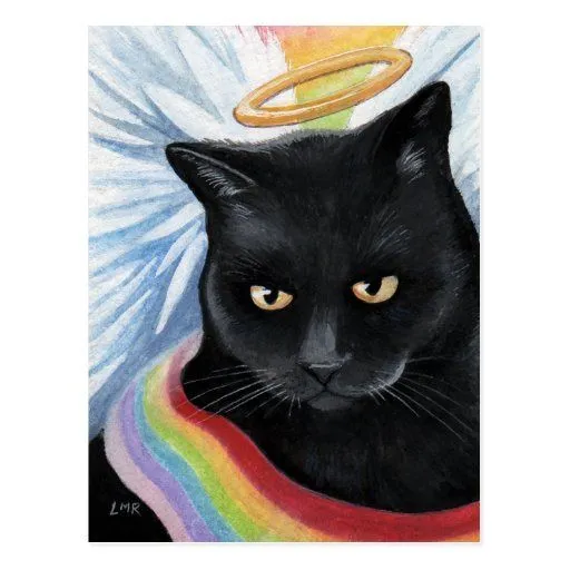 Postal de la pintura del gato del ángel del final | Zazzle