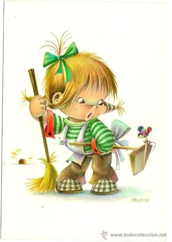 Interesante postal: Niño, barriendo y ratoncito. Editada en el año ... Interesante postal: Niño, barriendo y ratoncito. Editada en el año ...