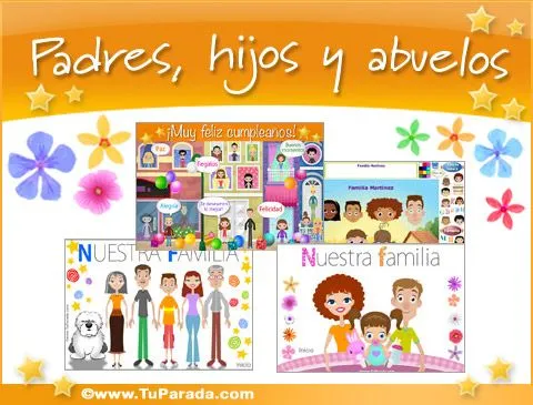 Postales de padres, hijos y abuelos, tarjetas de familias ...