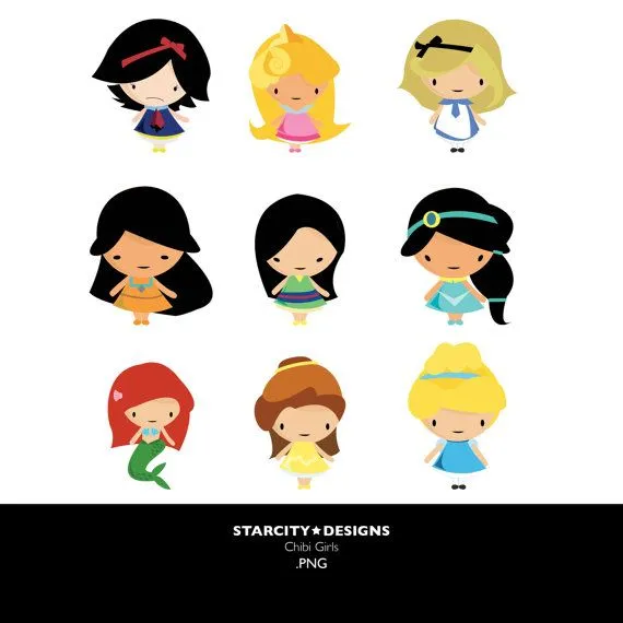 Chibi Disney Girls Clip Art- Clipart, Vector Art, Graphics for ...