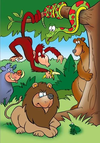 Poster color de ilustración sobre animales de la selva para revista ...