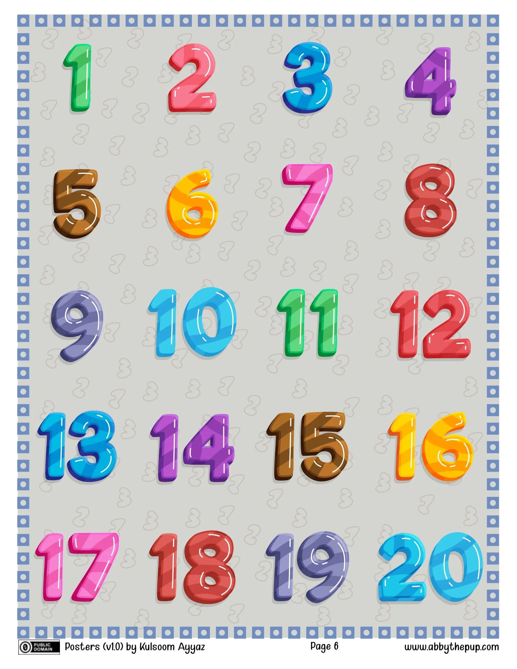 Poster di numeri (1-20). | Creare con la carta da stampare Poster di numeri (1-20). | Creare con la carta da stampare