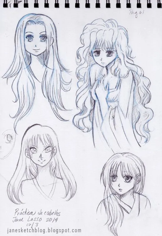 Práctica de cabellos manga | Dibujos y Sketches de Jane Lasso Práctica de cabellos manga | Dibujos y Sketches de Jane Lasso