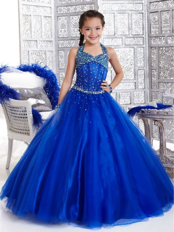 precioso 2014 halter cuentas niñas vestidos de fiesta-Vestido de ...