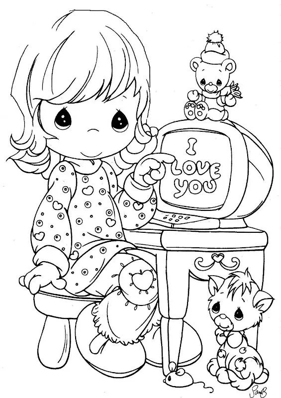 Pinto Dibujos: Precious moments con computadora para colorear