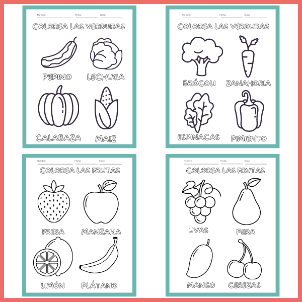 Preescolar frutas y verduras para colorear - Educamundo
