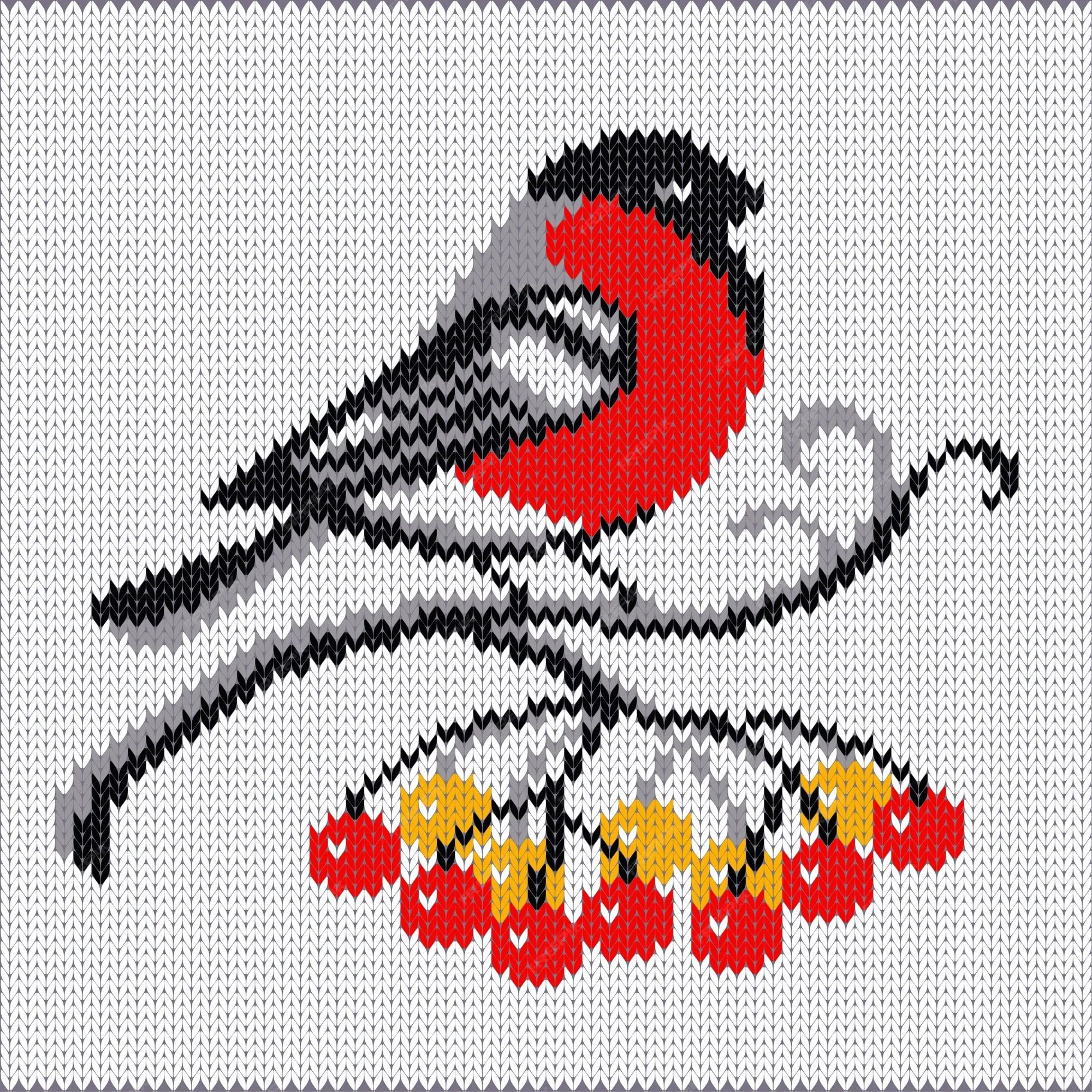 Premium Vector | Knitted illustration with bird on branch Premium Vector | Knitted illustration with bird on branch