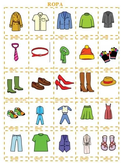 Prendas de vestir en ingles y español con dibujos - Imagui