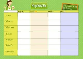 Preparados , listos , a cocinar !!: Plantilla de menu semanal Preparados , listos , a cocinar !!: Plantilla de menu semanal