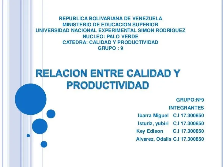 Presentacion trabajo de calidad grupo n° 9