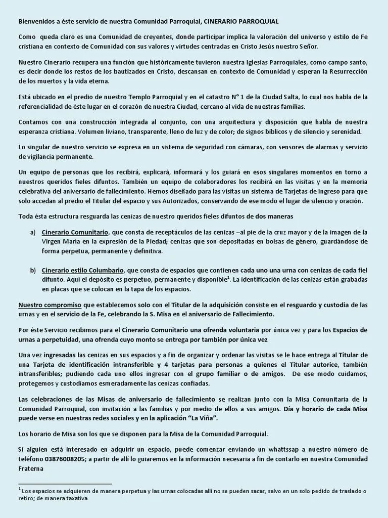 Presentacion Del Cinerario | PDF | Misa (liturgia) | María, madre de Jesús Presentacion Del Cinerario | PDF | Misa (liturgia) | María, madre de Jesús