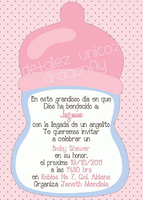 Dragonfly Detallez Unicoz: Invitaciones para Baby Shower