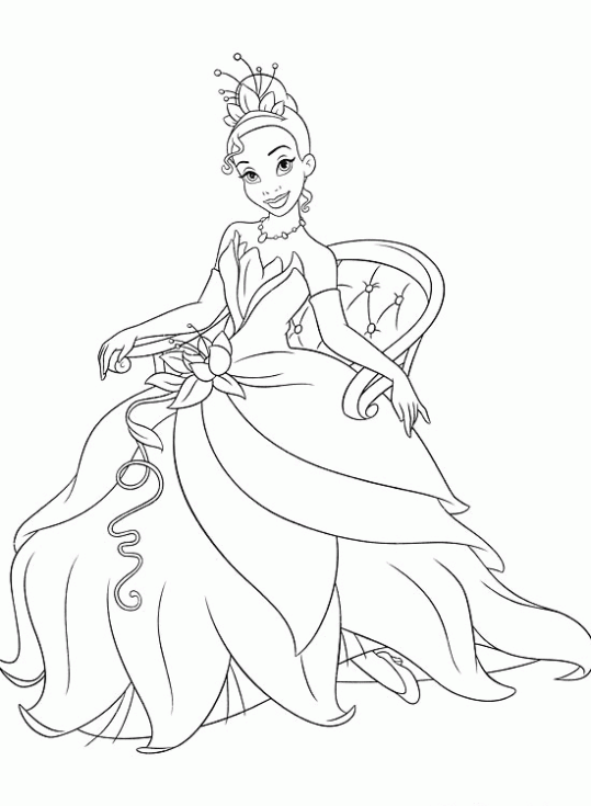 Princesas Disney: Dibujos para colorear de "Tiana y el Sapo"