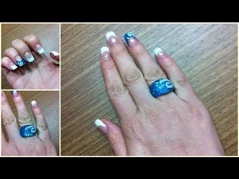 Principiantes: Diseño uñas acrílicas azul purpurina con espiral y ...
