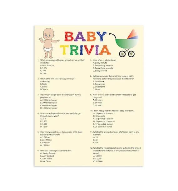 Printable Baby Shower Game Baby Trivia by TheVintagePen on Etsy Printable Baby Shower Game Baby Trivia by TheVintagePen on Etsy