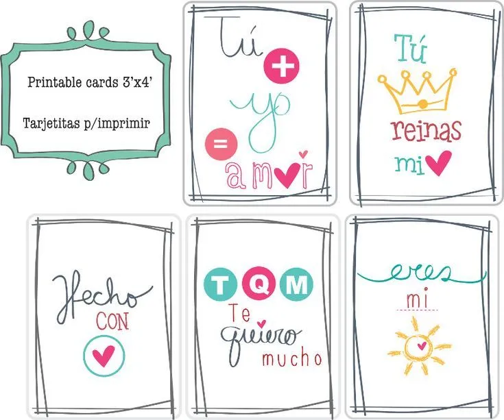 printable doodle cards... spanish word tarjetas para imprimir en ...