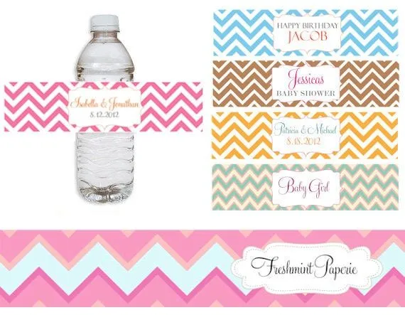 Printable water bottle labels Chevron water por FreshmintPaperie