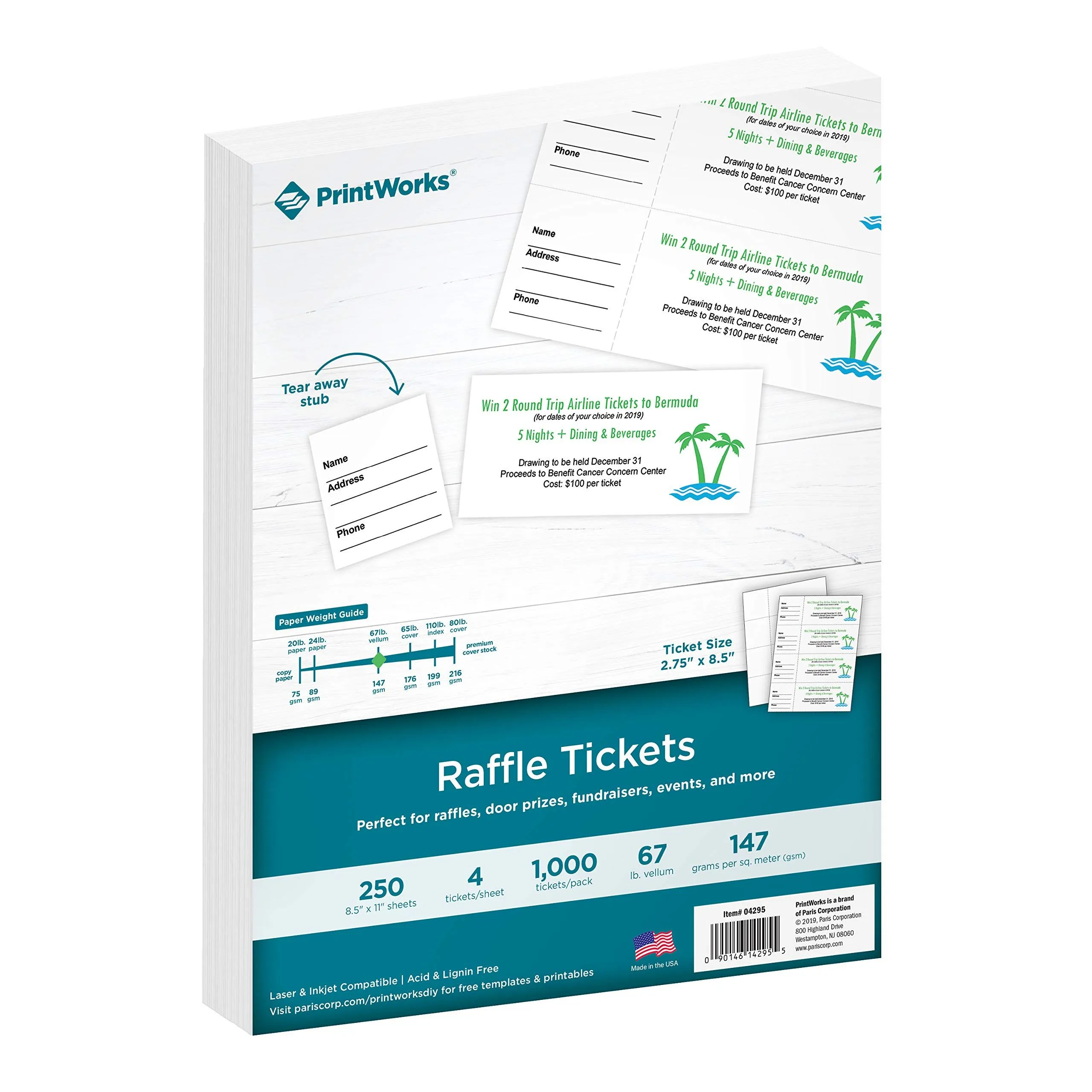 PrintWorks Billetes de rifa, cartulina perforada para entradas con tachuelas rasgables, 8,5 x 11, 76 libras/147 g/m², 4 entradas por hoja, 250 hojas, 1000 entradas en total, blanco (04295) (2,75 x 8,5) : Amazon.com.mx: Oficina y papelería PrintWorks Billetes de rifa, cartulina perforada para entradas con tachuelas rasgables, 8,5 x 11, 76 libras/147 g/m², 4 entradas por hoja, 250 hojas, 1000 entradas en total, blanco (04295) (2,75 x 8,5) : Amazon.com.mx: Oficina y papelería