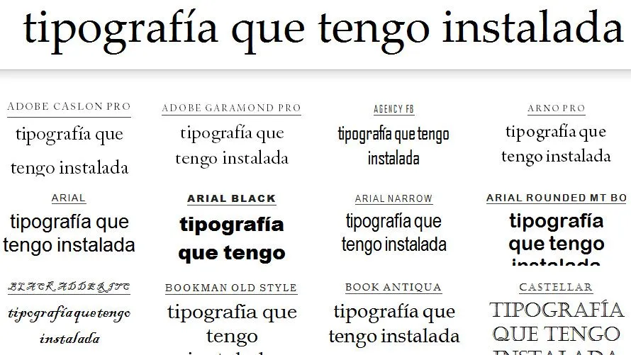 Probando todos los tipos de letras instaladas a la vez ... Probando todos los tipos de letras instaladas a la vez ...
