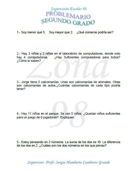 Problemas del día para segundo grado de primaria | Material Educativo