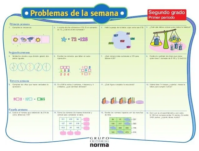 Problemas de Matemáticas para Segundo Grado