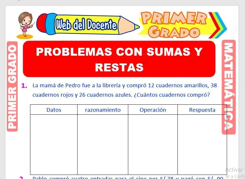 Problemas con Sumas y Restas para Primer Grado de Primaria – Web del Problemas con Sumas y Restas para Primer Grado de Primaria – Web del