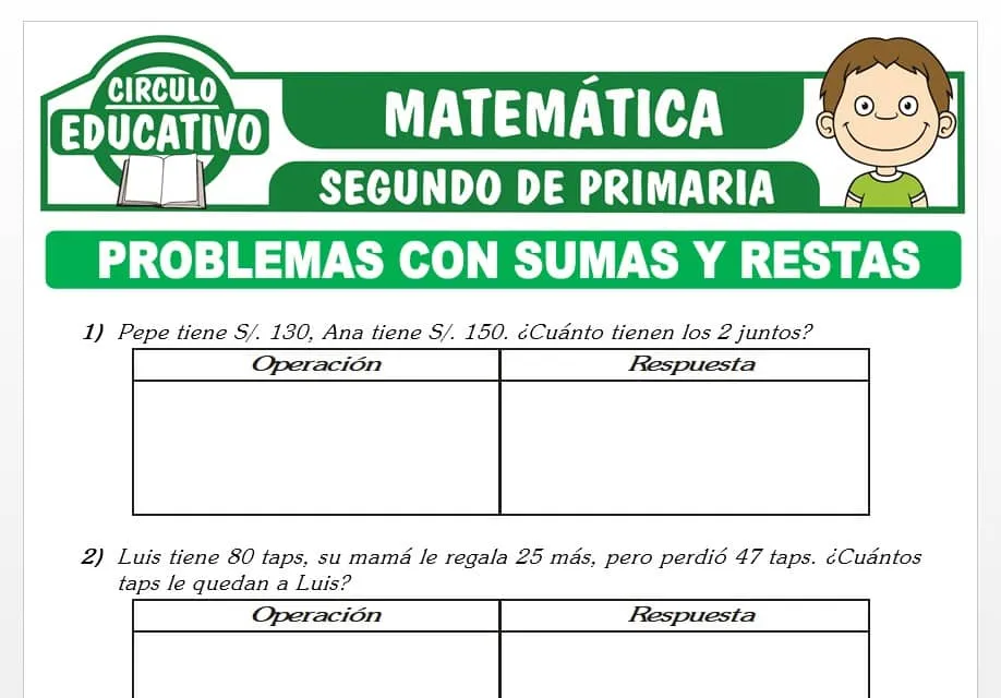 Problemas con Sumas y Restas para Segundo de Primaria – Fichas GRATIS Problemas con Sumas y Restas para Segundo de Primaria – Fichas GRATIS
