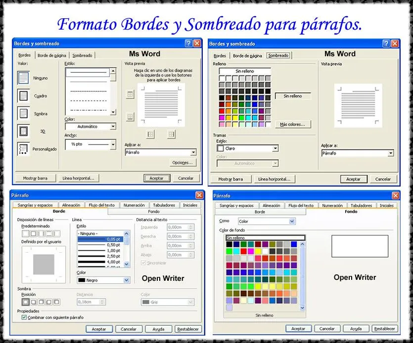 Procesadores de texto 4: Menú formato: Bordes y Sombreado y ...