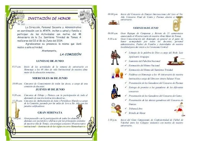 Programa 48 Aniversario Colegio Santísima Trinidad - Tomas - Yauyos Programa 48 Aniversario Colegio Santísima Trinidad - Tomas - Yauyos