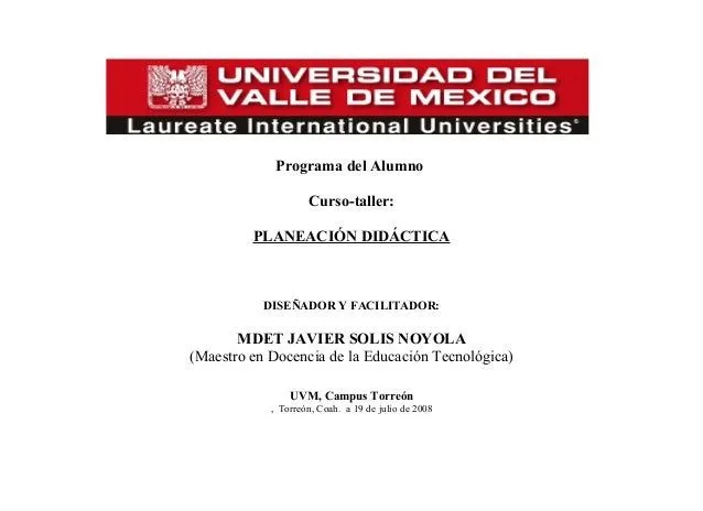 Programa curso taller de Planeación Didáctica ( Programa curso taller de Planeación Didáctica (