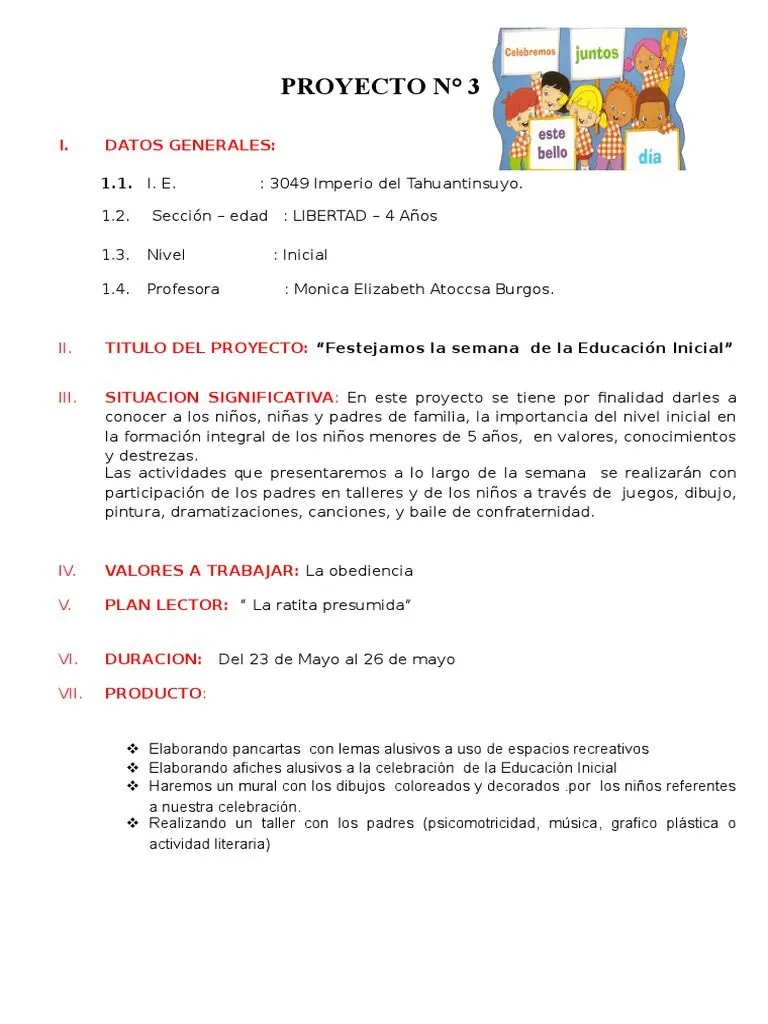 Proyecto #3 Festejemos La Semana de La Educacion Inicial | PDF | Jardín de  infancia | Dibujo