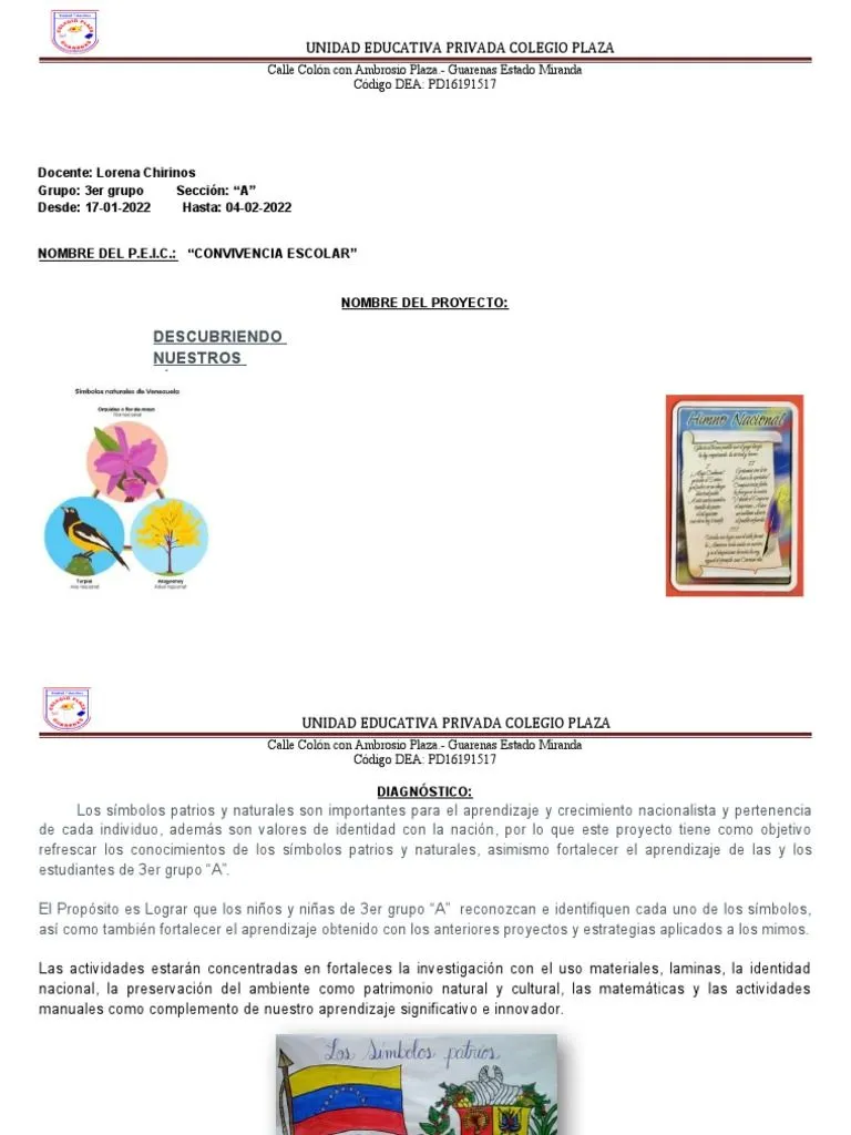 Proyecto Descubriendo Nuestros Símbolos Patrios y Naturales | PDF | Aprendizaje | Los símbolos Proyecto Descubriendo Nuestros Símbolos Patrios y Naturales | PDF | Aprendizaje | Los símbolos