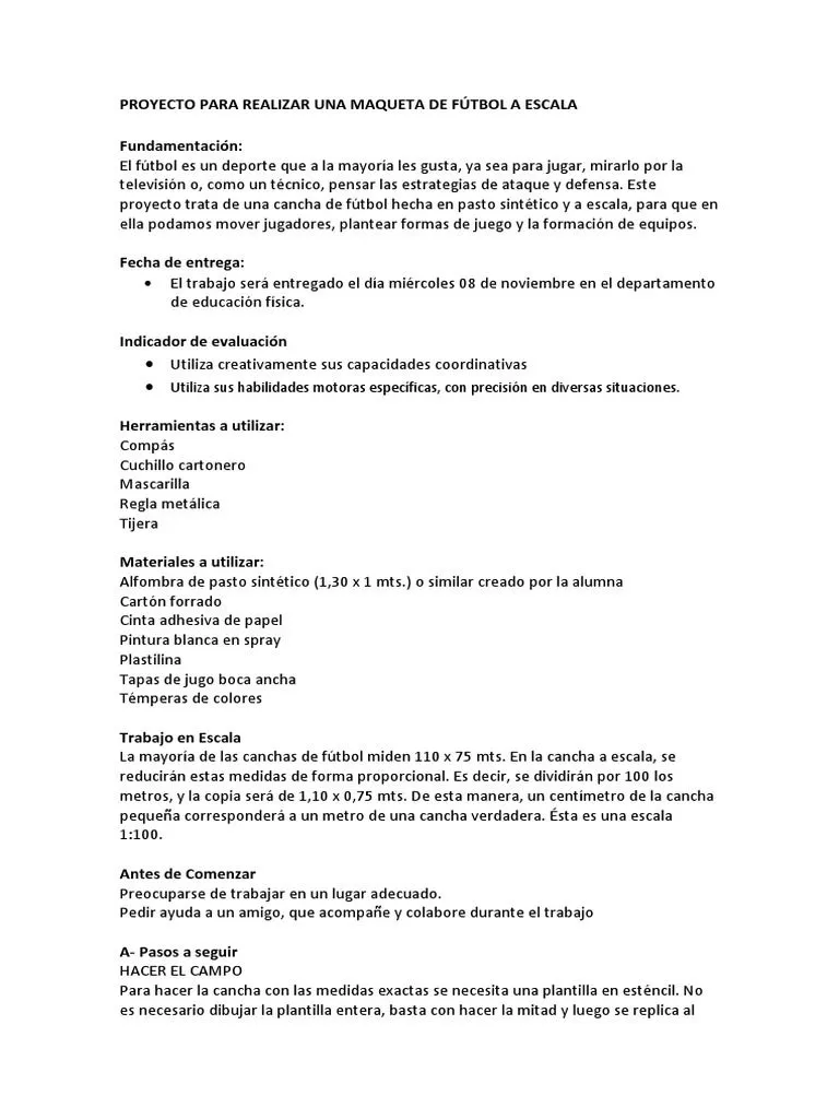 Proyecto para Realizar Una Maqueta de Fútbol A Escala | PDF | Asociación de Futbol | Ocio Proyecto para Realizar Una Maqueta de Fútbol A Escala | PDF | Asociación de Futbol | Ocio