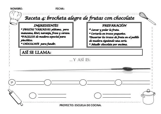 Proyecto &quot;Escuela de cocina&quot;, fichas y otros recursos