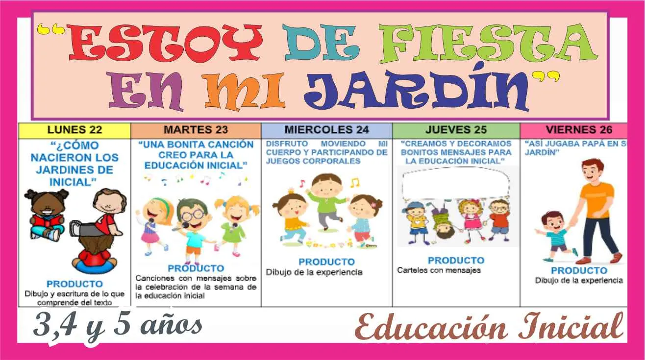Proyecto para TALLERES de la Semana de la Educación Inicial del 22 al 26 de  Mayo “Estoy de fiesta en mi Jardin” - Maestras de Inicial